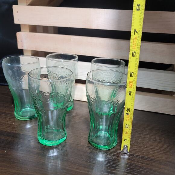 5 Libbey Mini Coca Cola Coke Vintage Glasses Green Tinted 4.5 inches tall - Picture 3 of 6